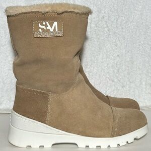 Sam Edelman Womens Tan Vegan Shearling Lined Mid Calf Suede Boots SZ US 8.5 M
